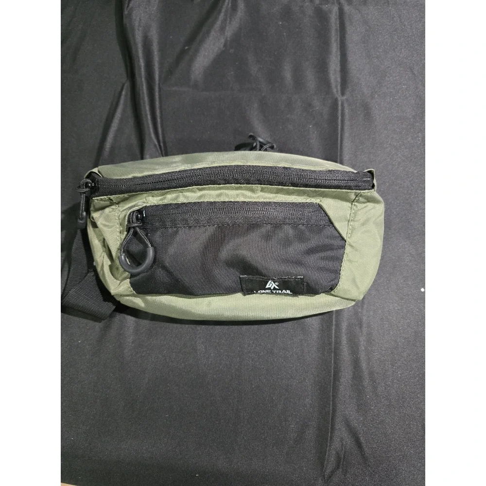 Lone Trail Green Black Nylon Hiking Waist Pack 3 Pockets Adjustable Lightweight